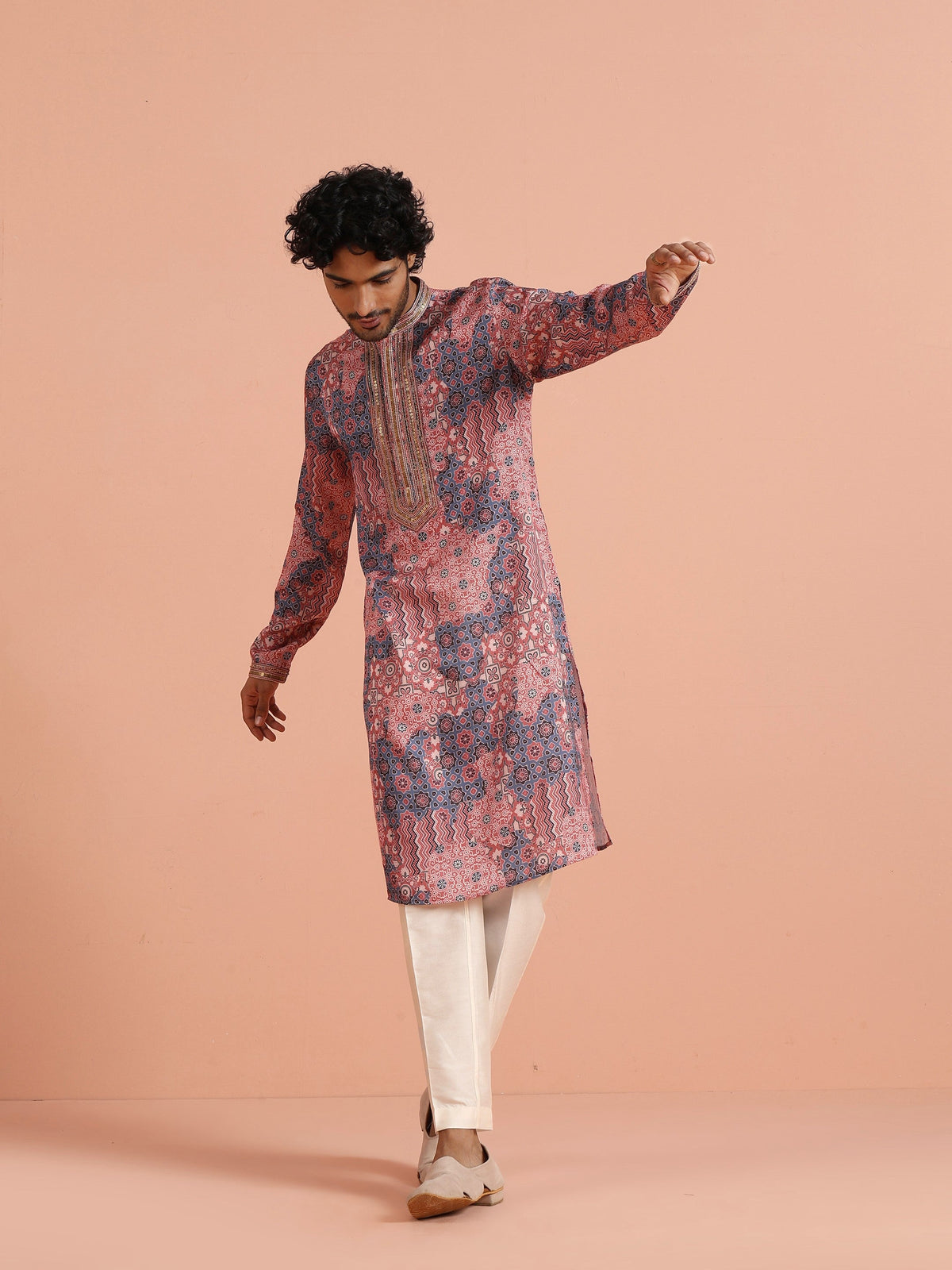 Peach Geometric Printed Kurta