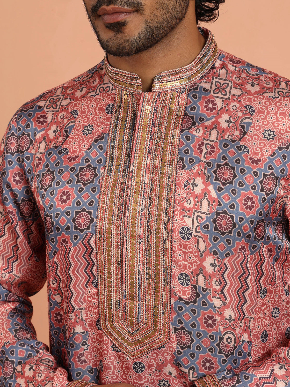 Peach Geometric Printed Kurta