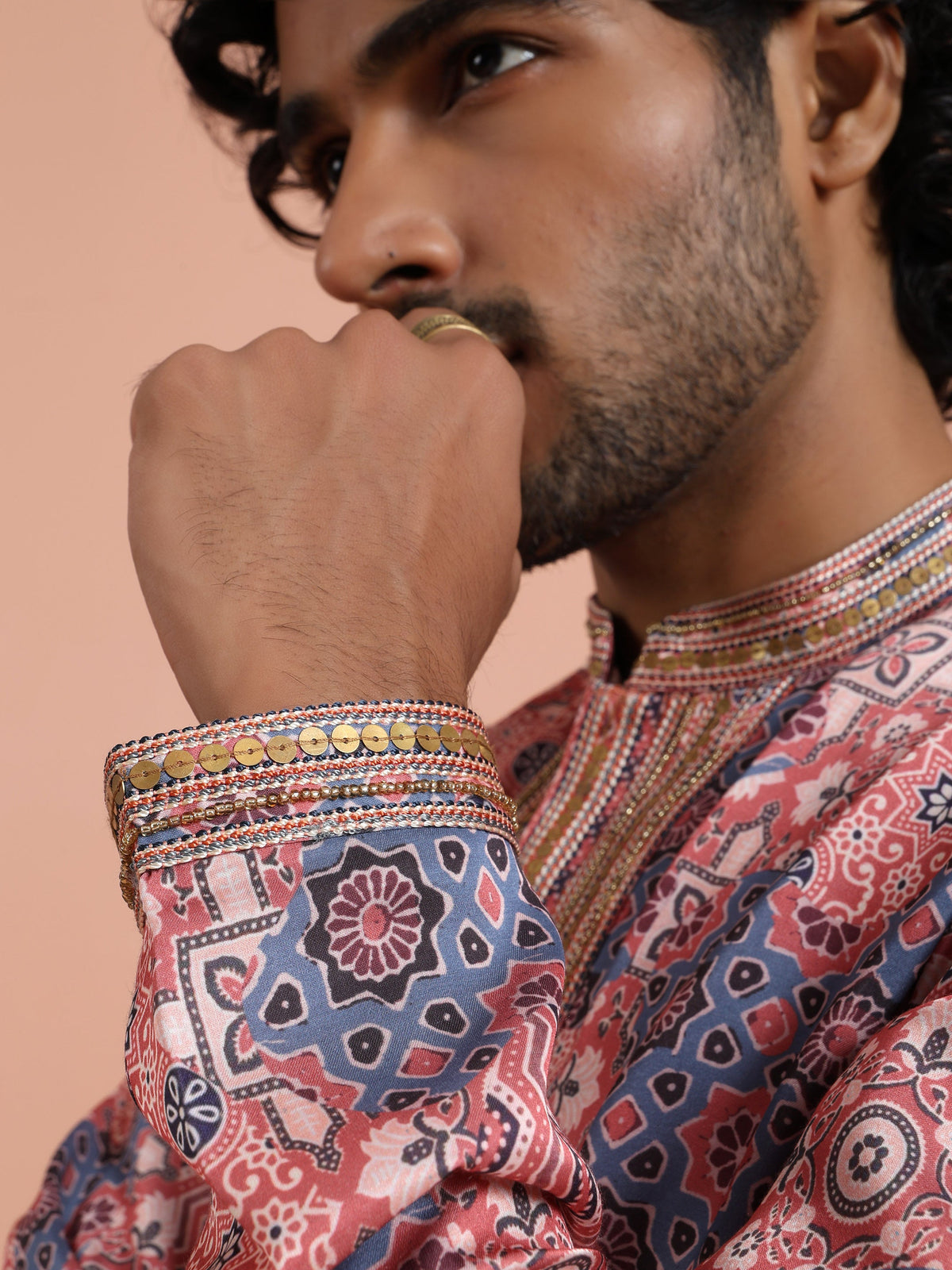 Peach Geometric Printed Kurta
