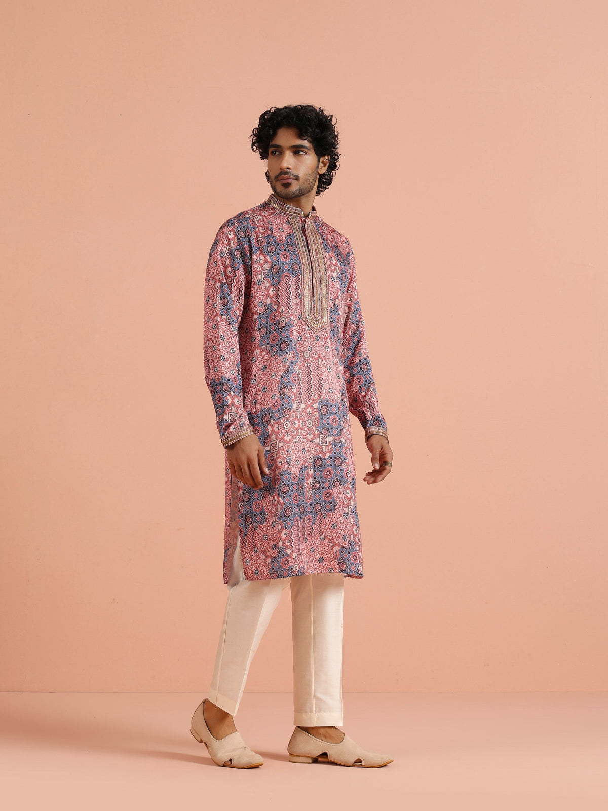 Peach Geometric Printed Kurta