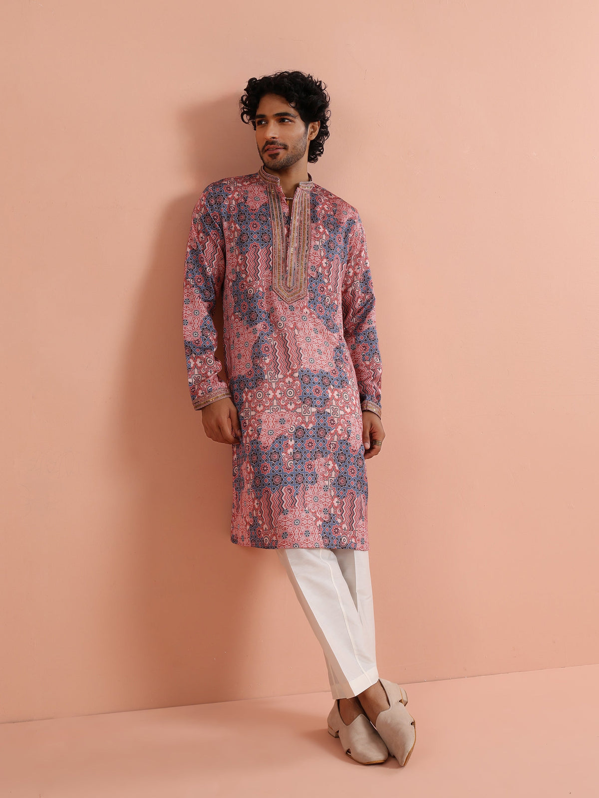 Peach Geometric Printed Kurta