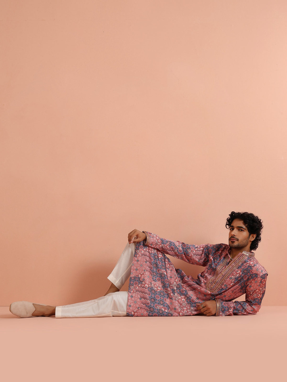 Peach Geometric Printed Kurta