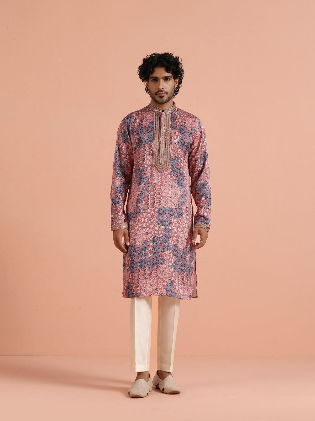Peach Geometric Printed Kurta