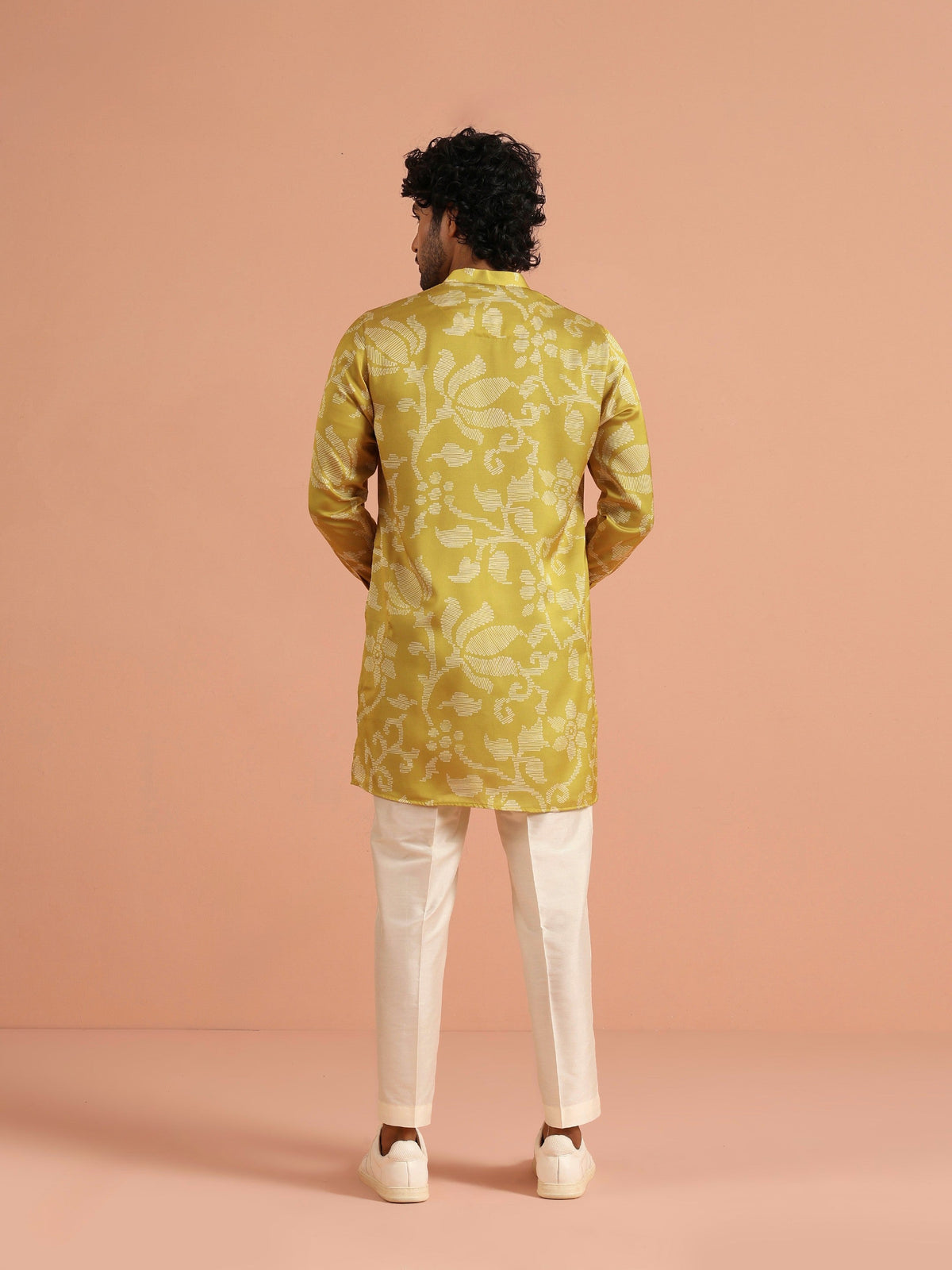 Yellow Art Silk Front Open Mid Kurta