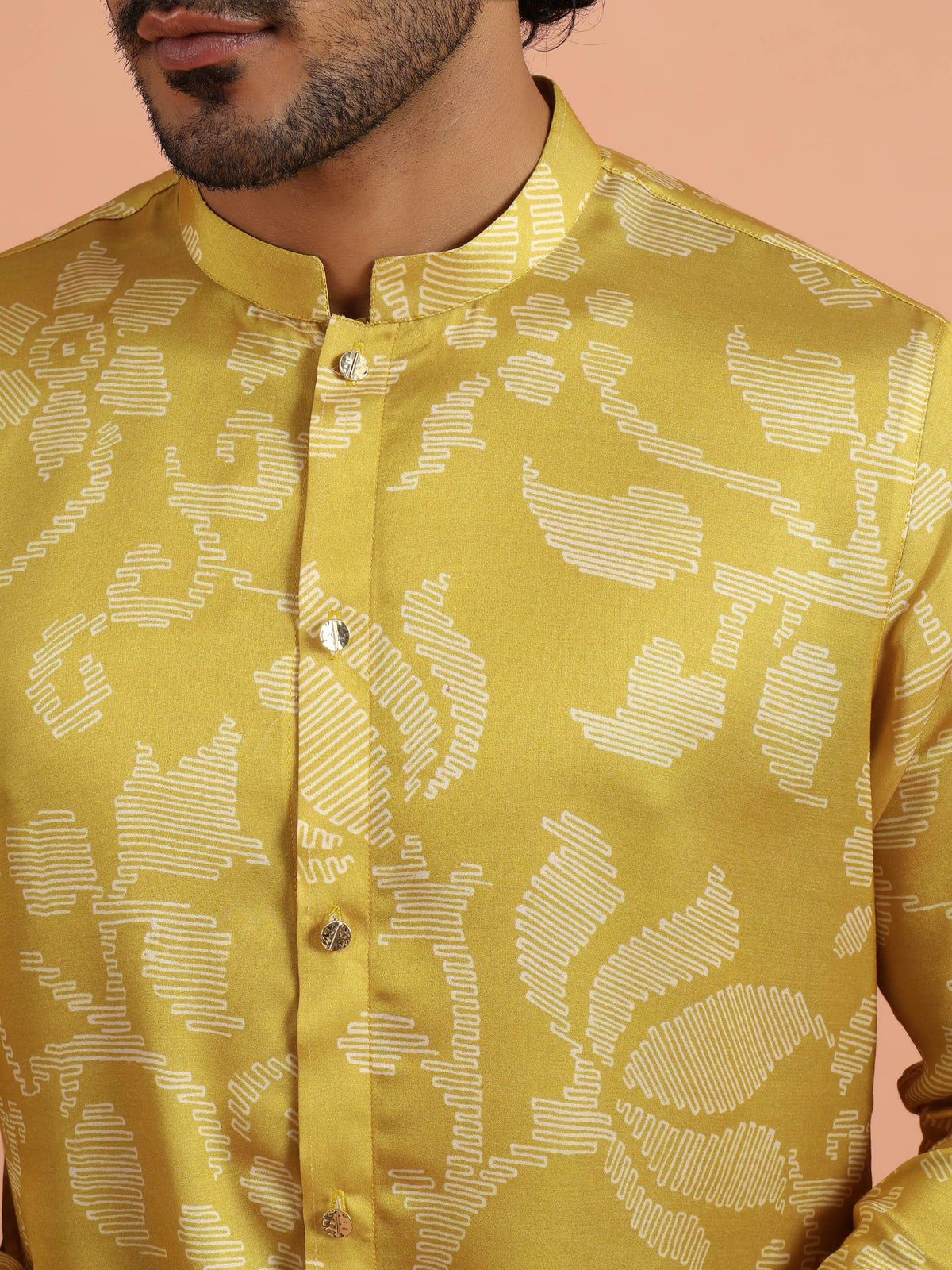 Yellow Art Silk Front Open Mid Kurta