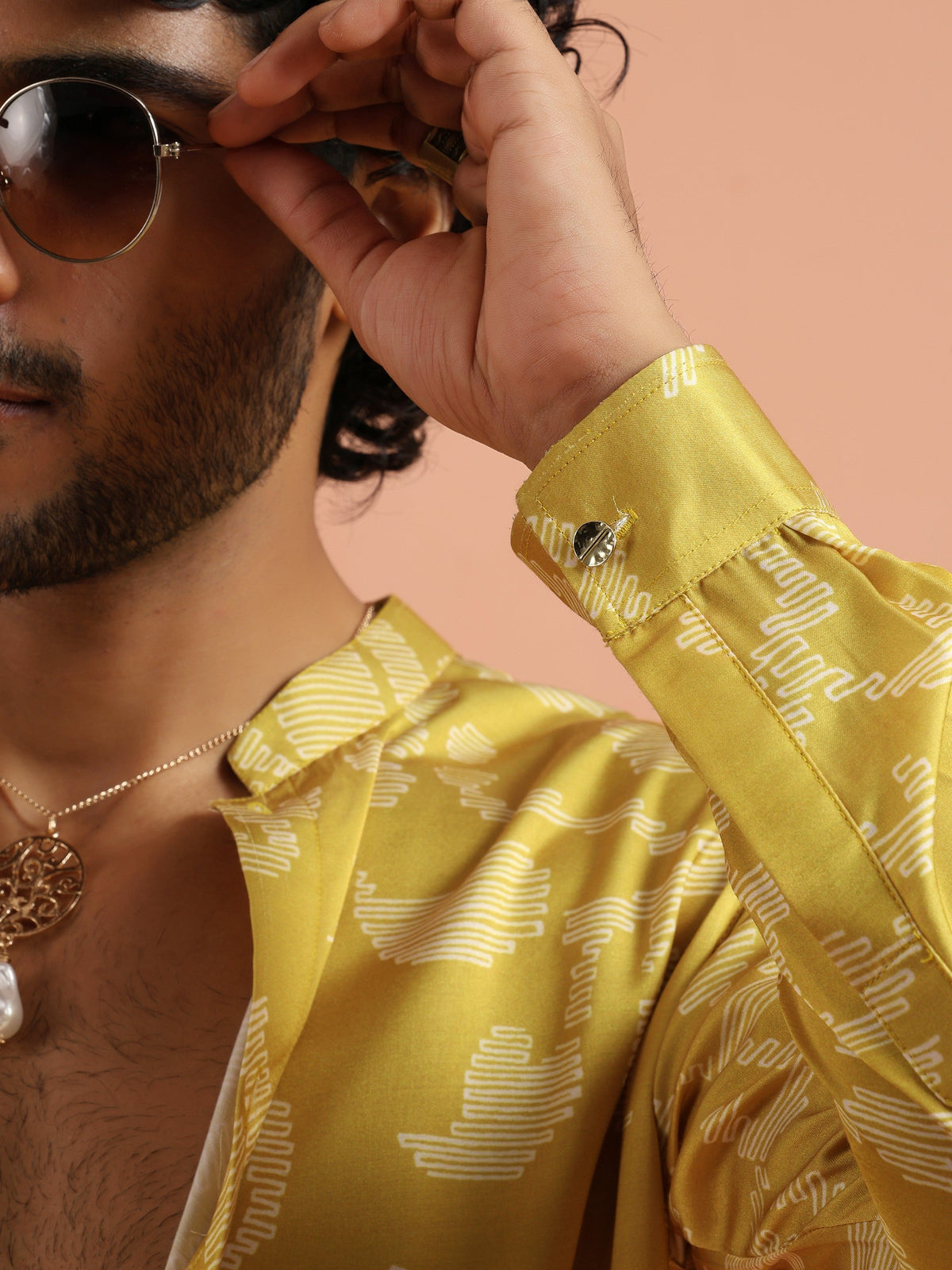 Yellow Art Silk Front Open Mid Kurta