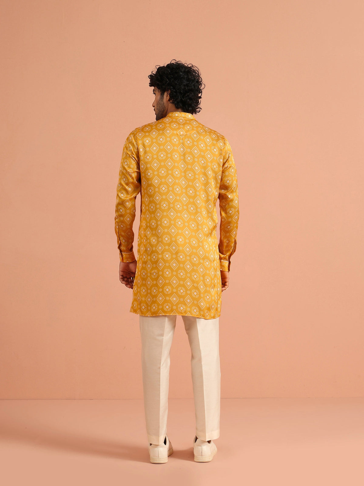 Mustard Bandhani Printed Mid Kurta