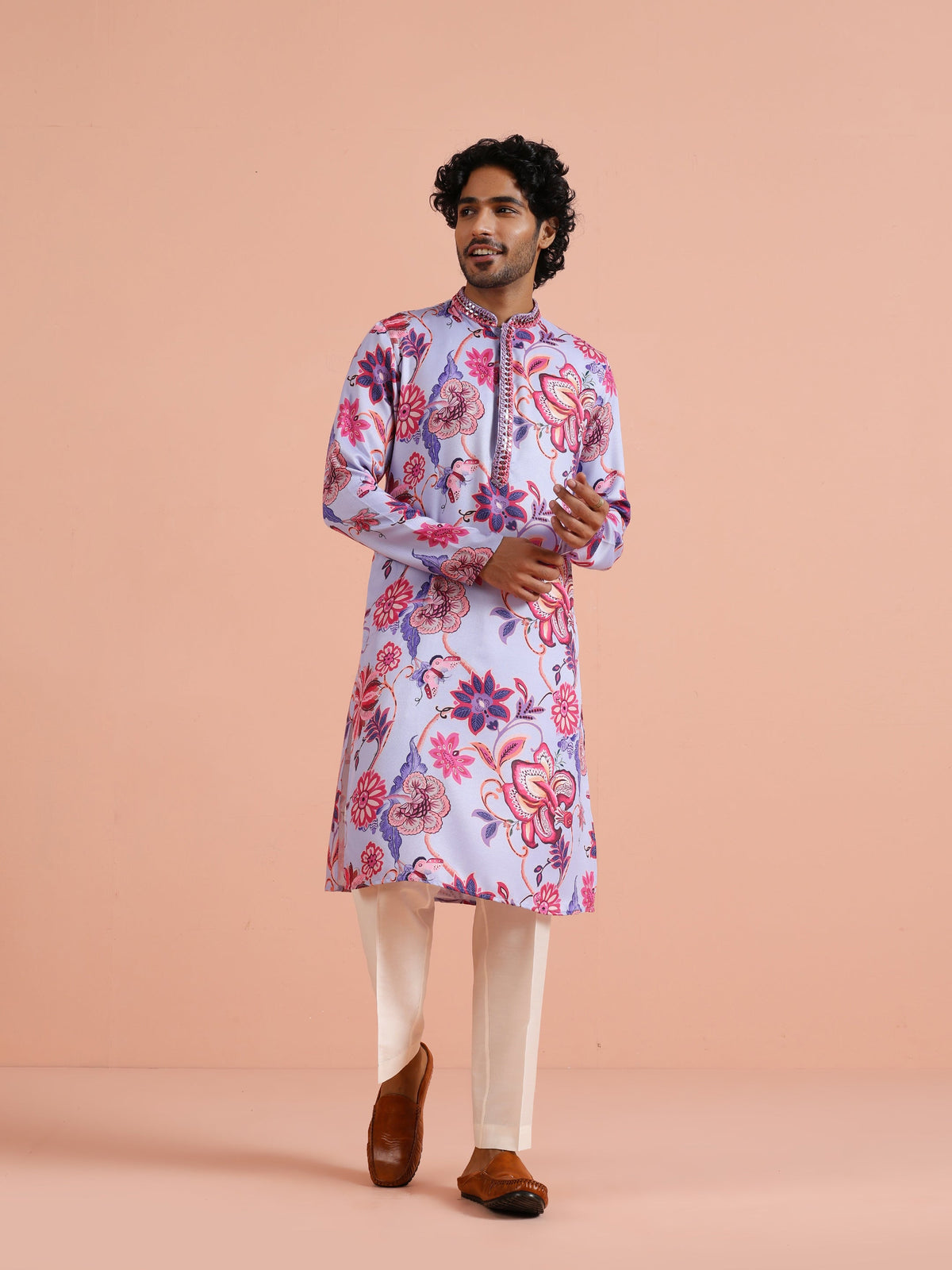 Lilac Floral Printed Kurta