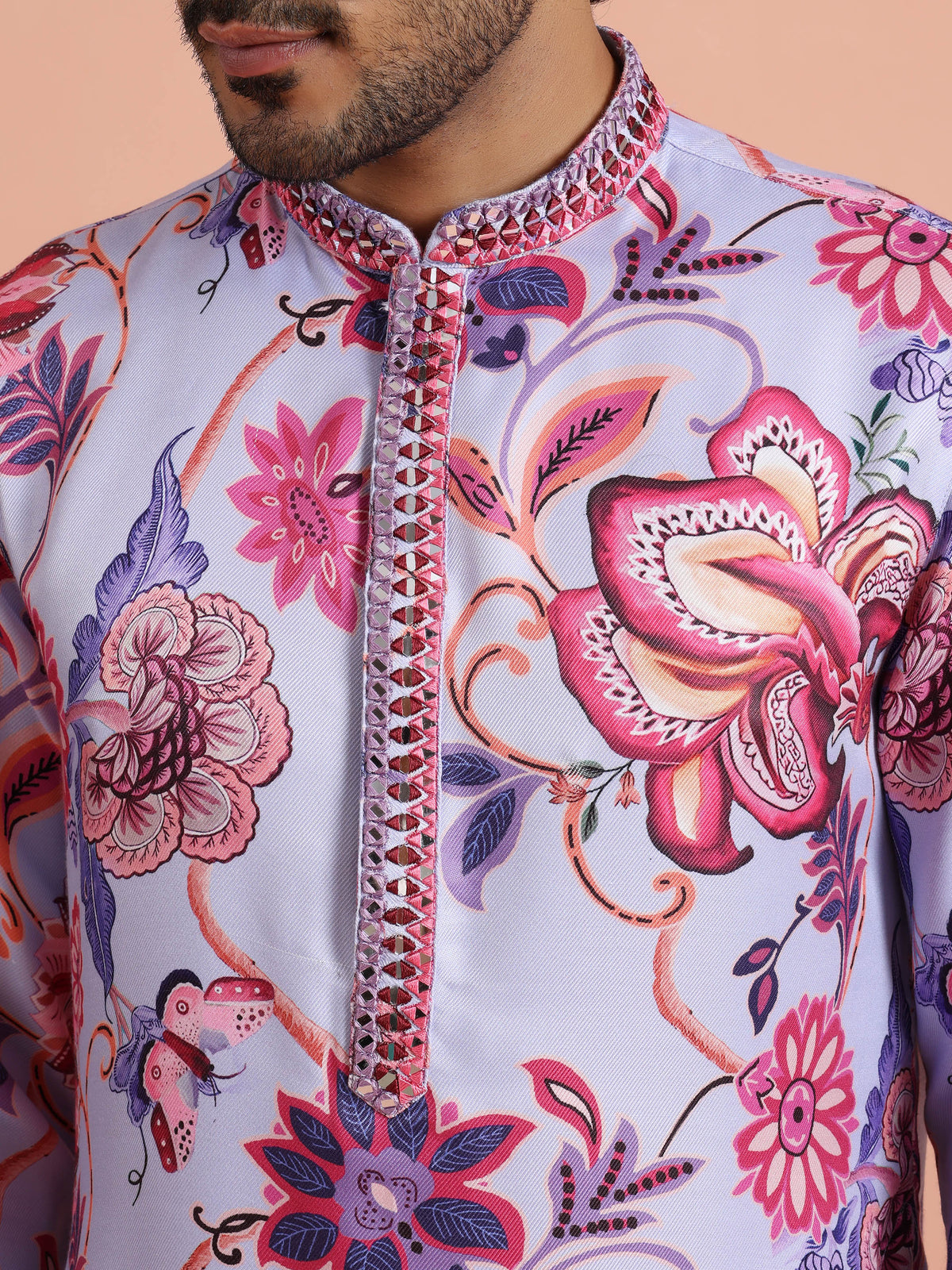 Lilac Floral Printed Kurta