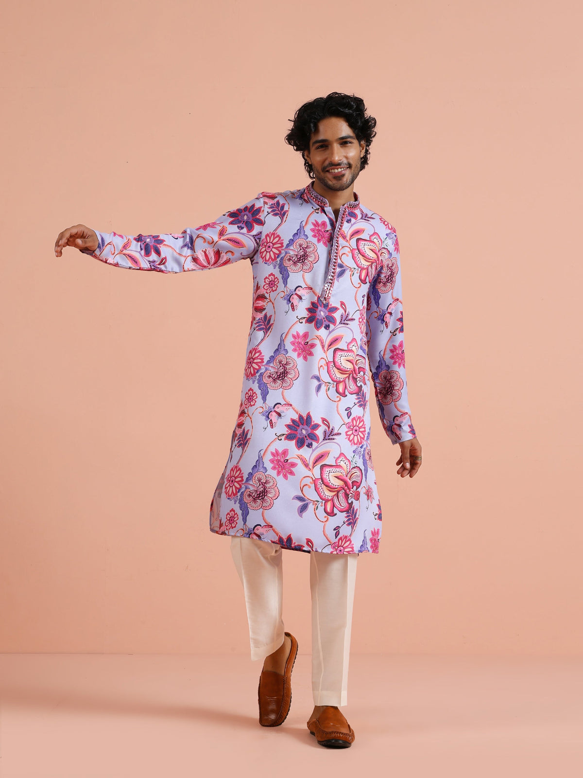 Lilac Floral Printed Kurta