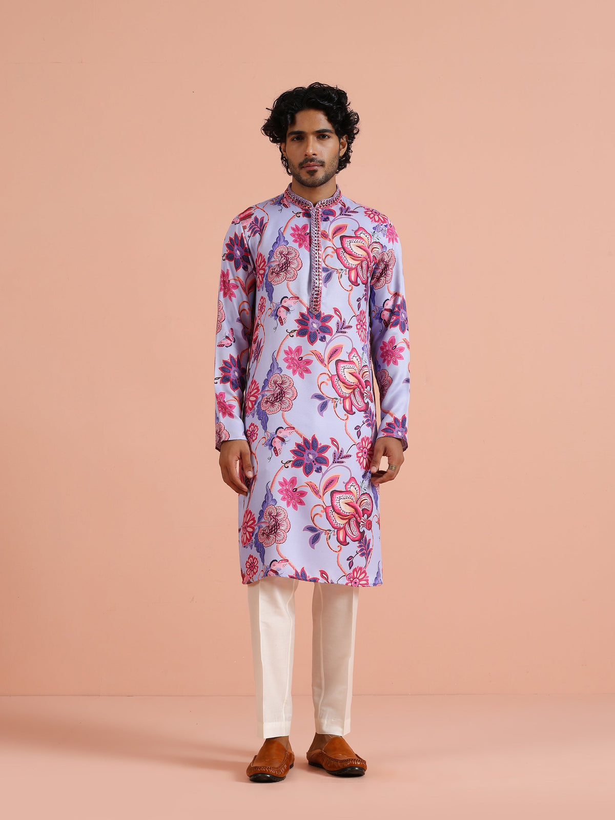 Lilac Floral Printed Kurta