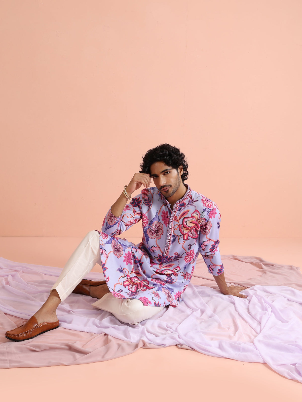 Lilac Floral Printed Kurta