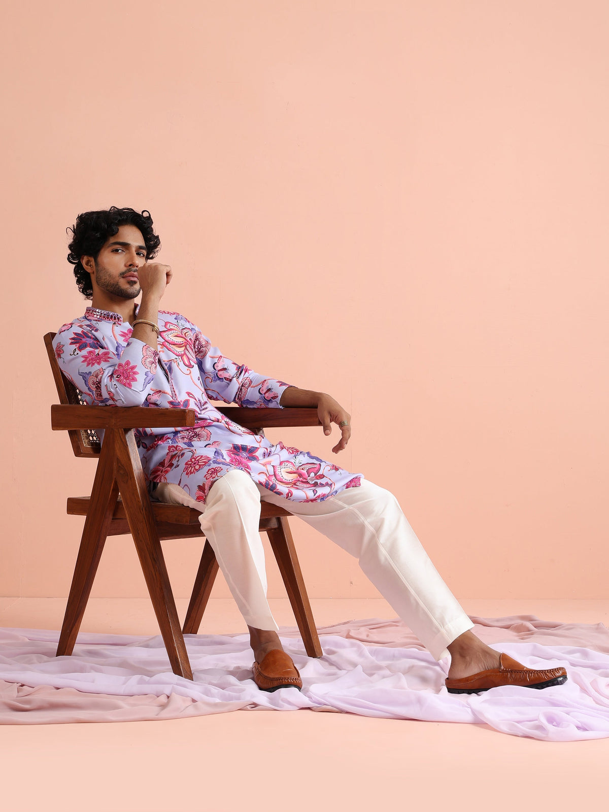 Lilac Floral Printed Kurta