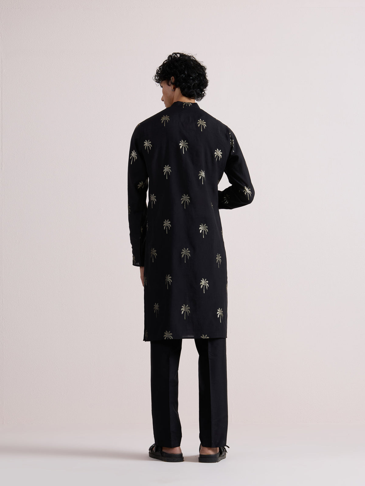 Black Cotton Silk Printed Kurta