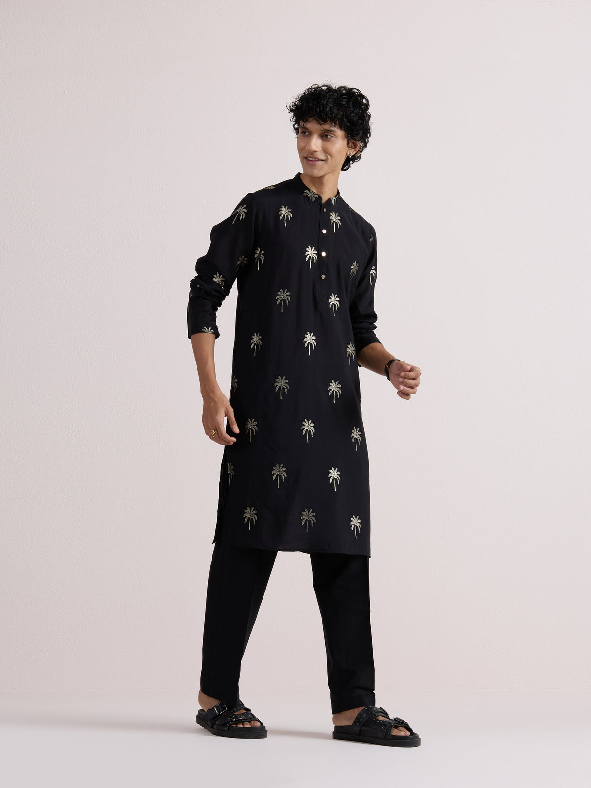 Black Cotton Silk Printed Kurta