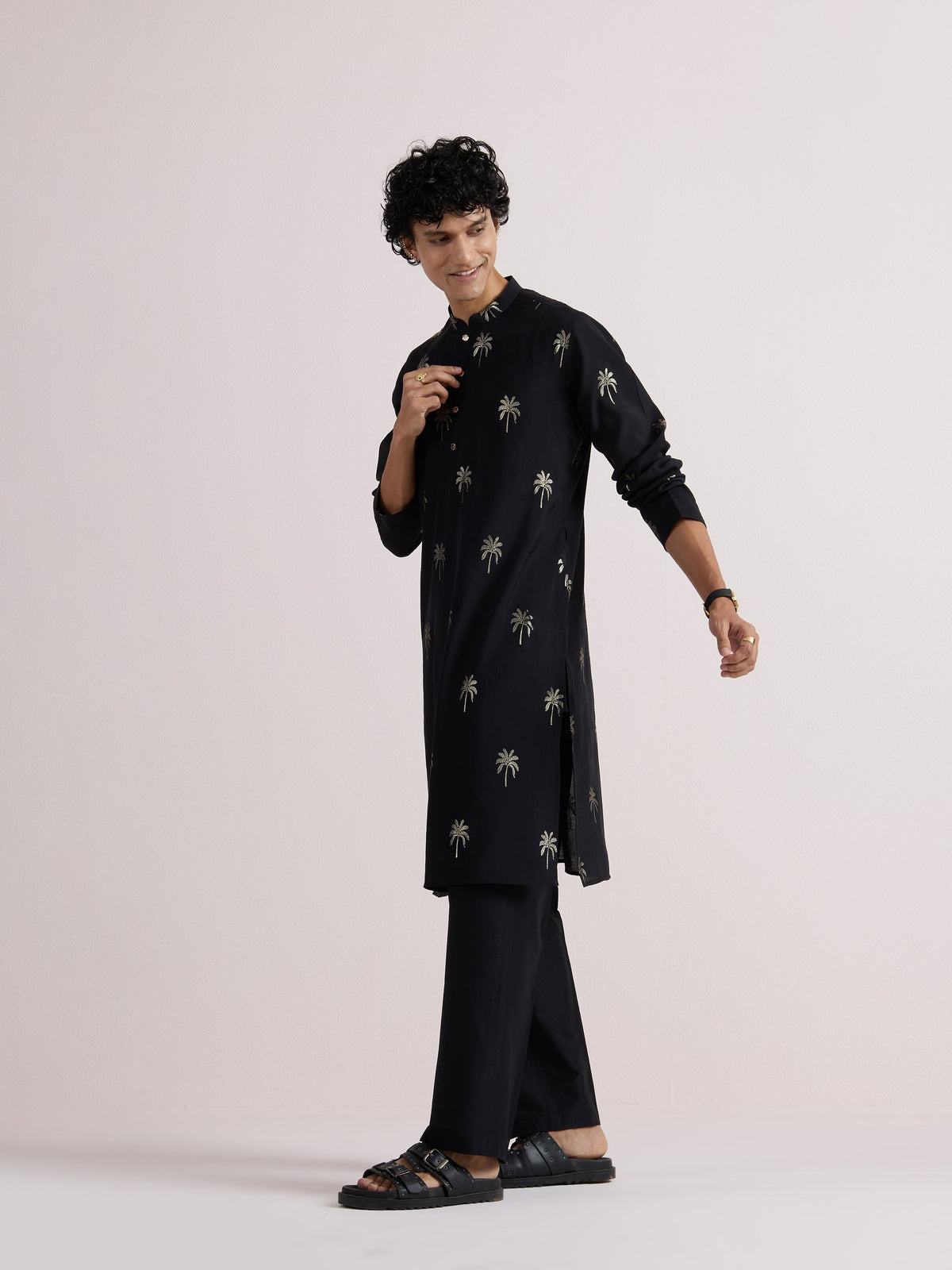 Black Cotton Silk Printed Kurta