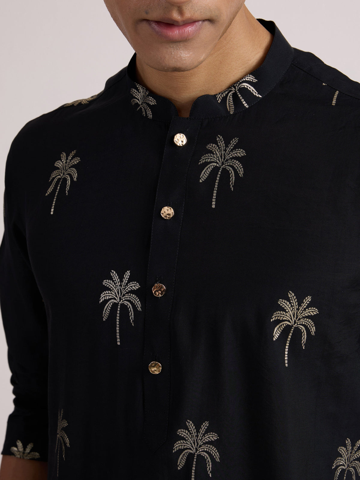Black Cotton Silk Printed Kurta