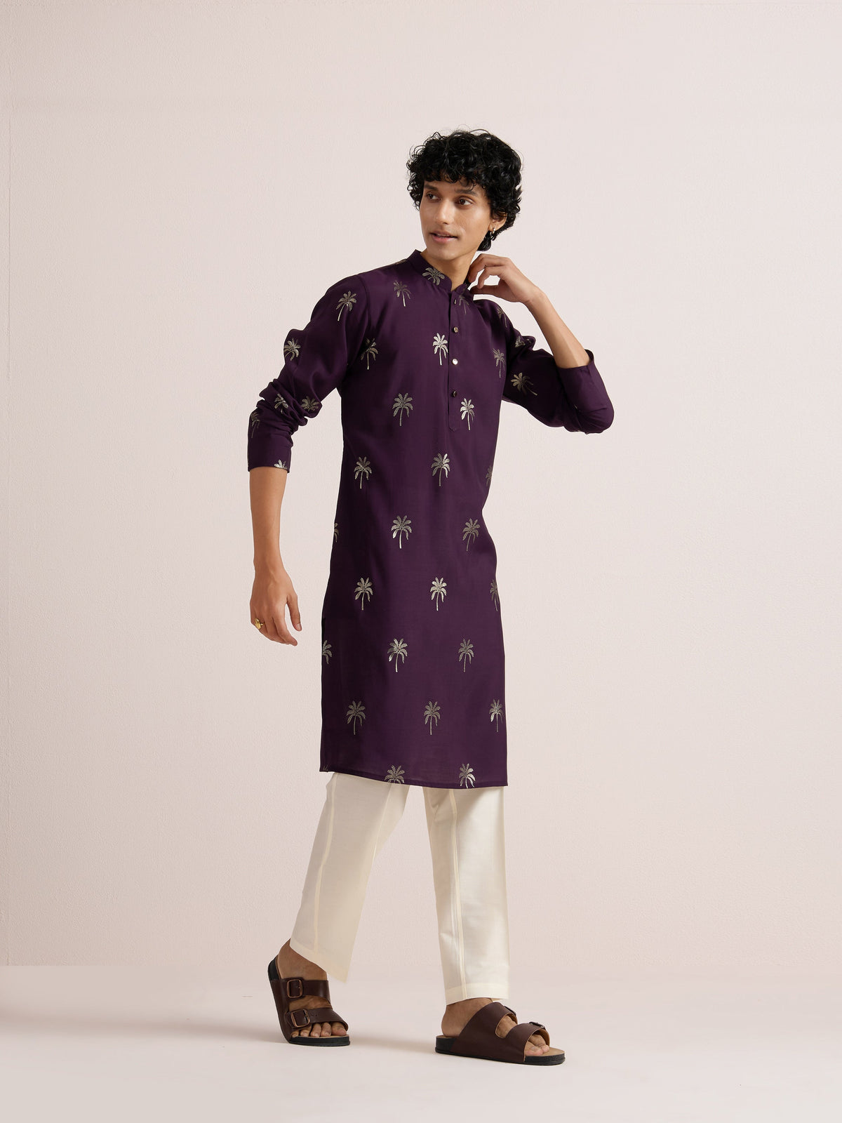 Maroon Cotton Silk Printed Kurta