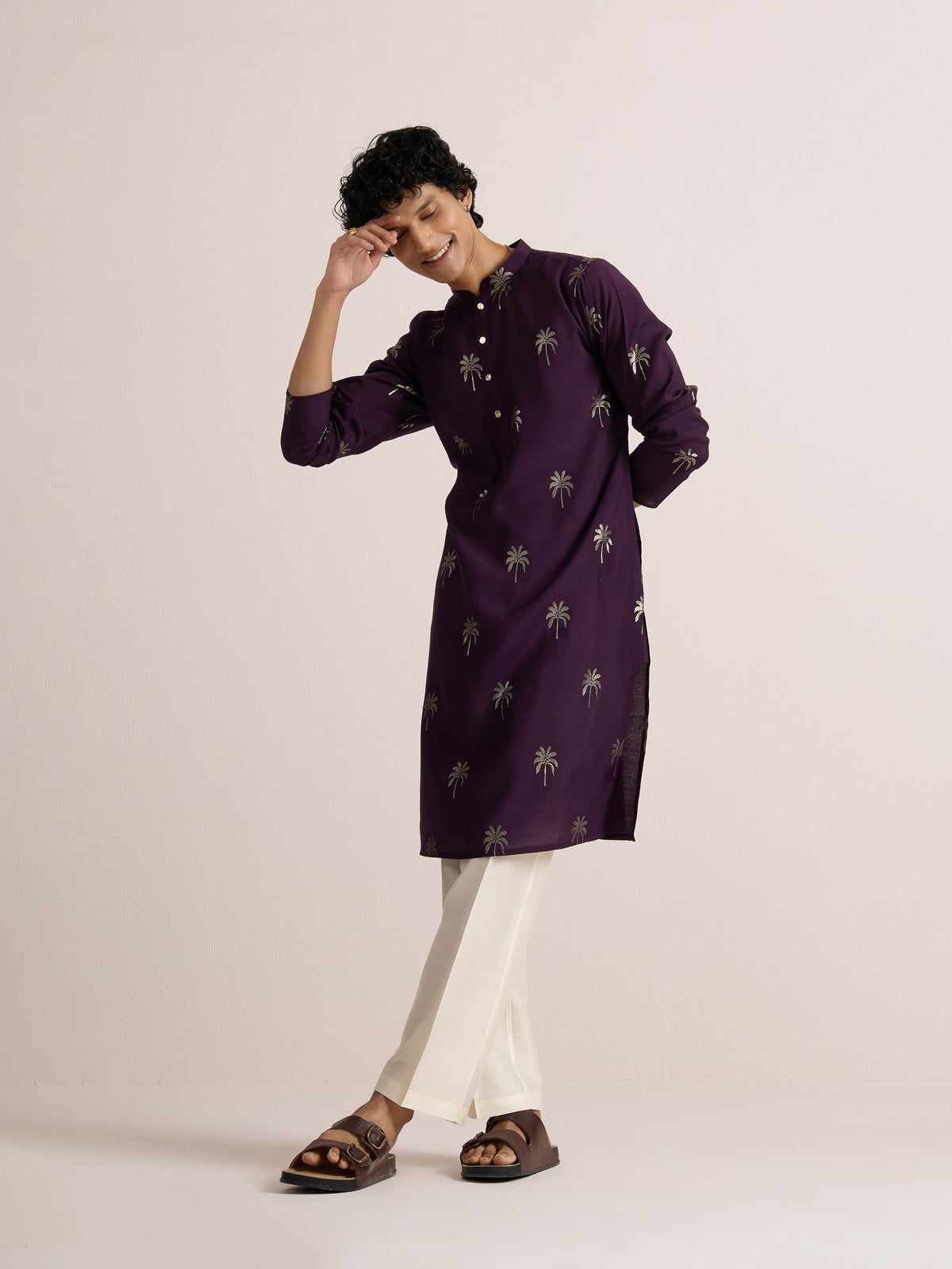 Maroon Cotton Silk Printed Kurta