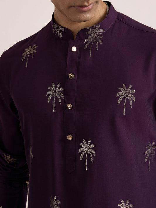 Maroon Cotton Silk Printed Kurta
