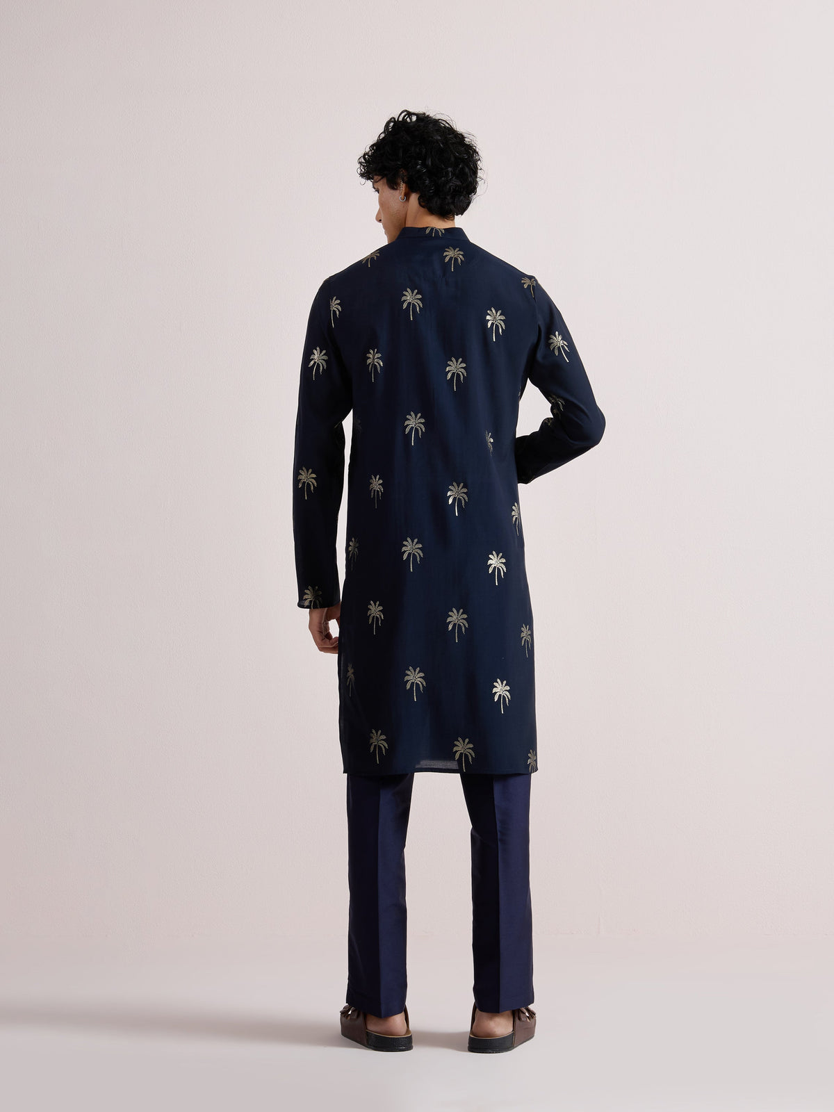 Navy Blue Palm Printed Kurta