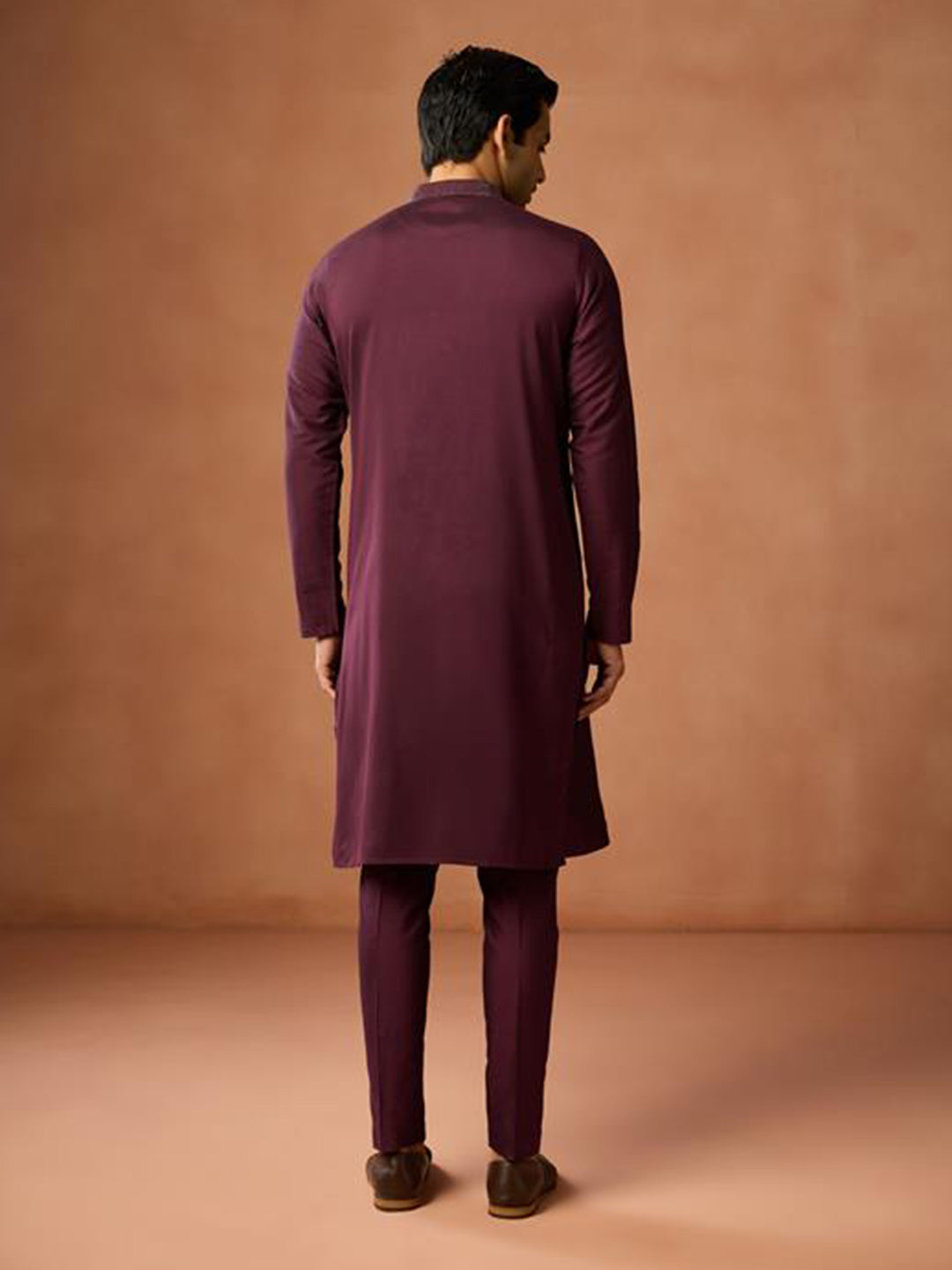 Wine Maroon Embroidered Silk Kurta