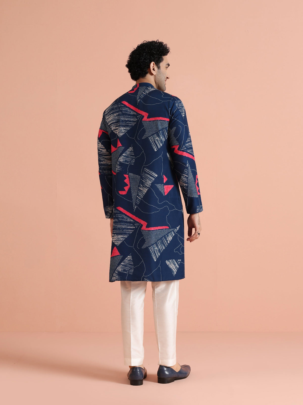 Navy Kurta with Abstract Red Print