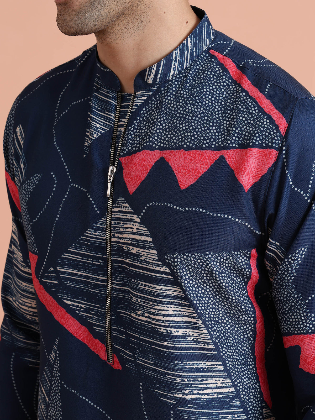Navy Kurta with Abstract Red Print
