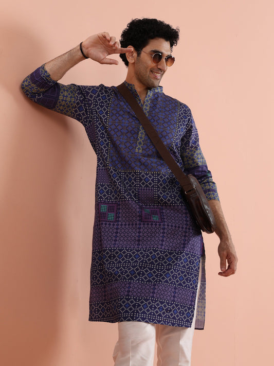 Blue Geometric Printed Kurta