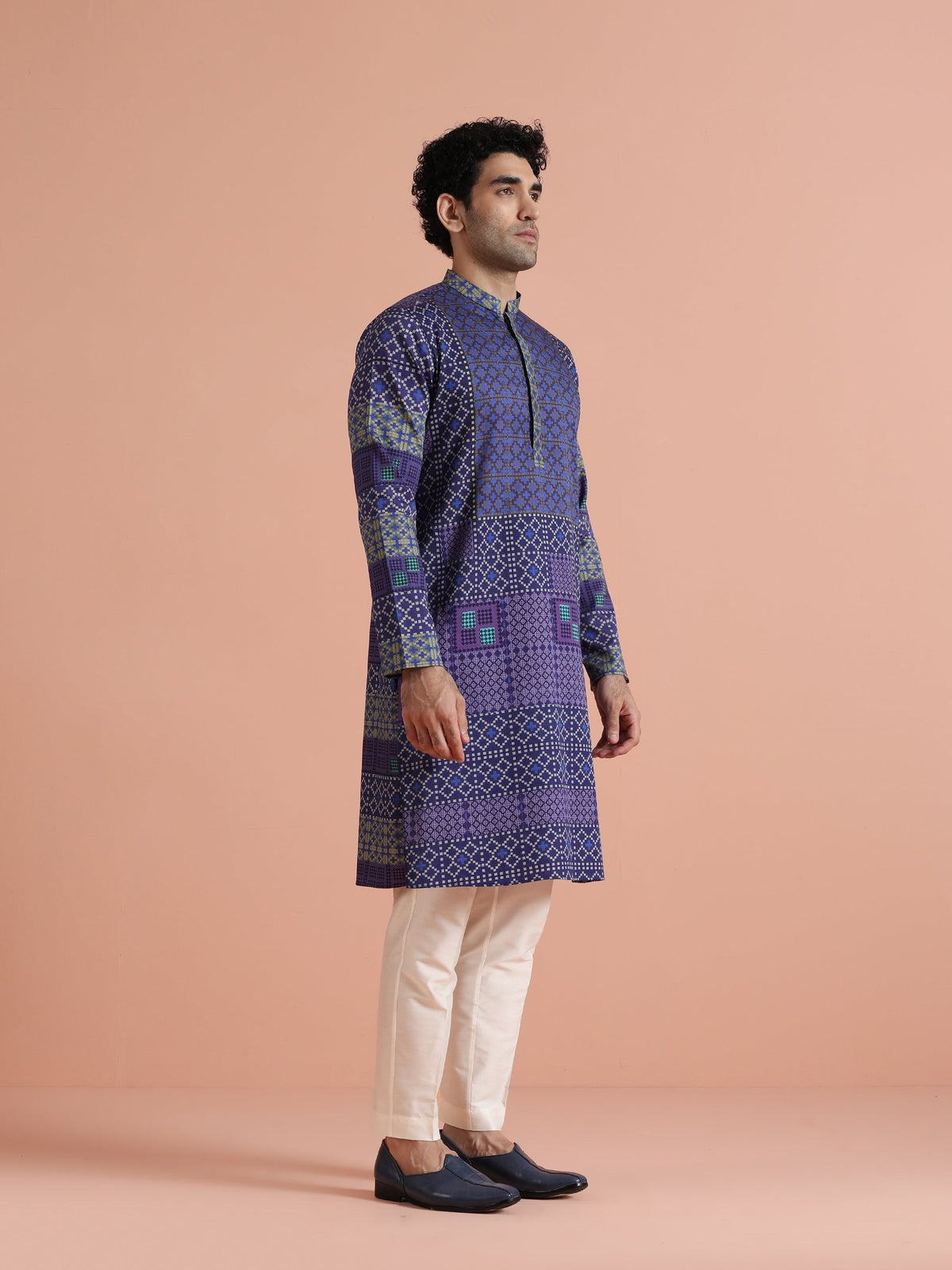 Blue Geometric Printed Kurta