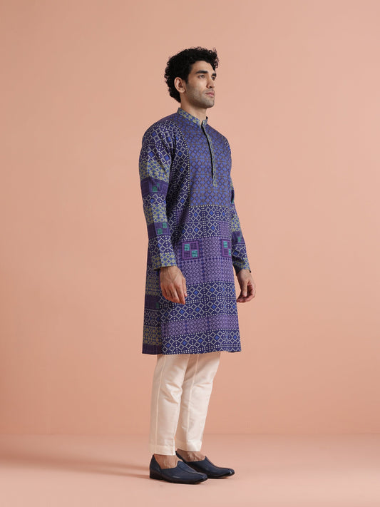 Blue Geometric Printed Kurta