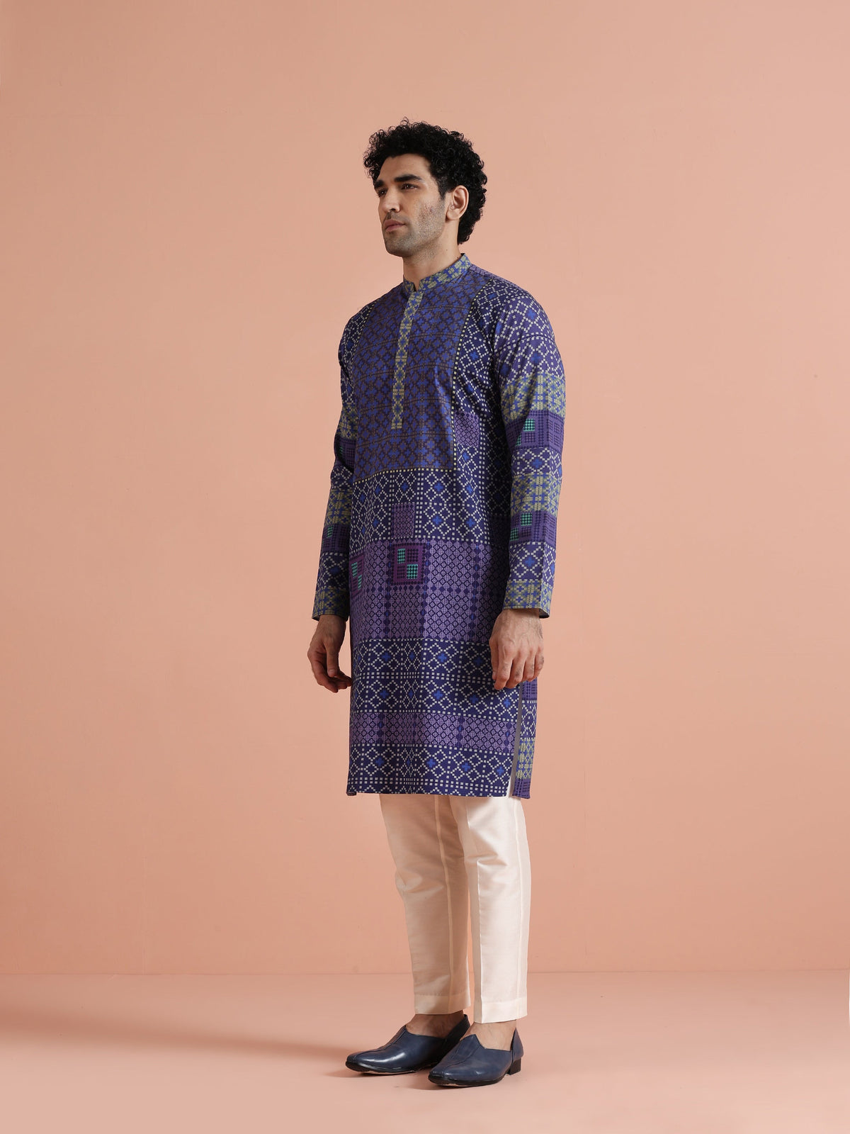 Blue Geometric Printed Kurta