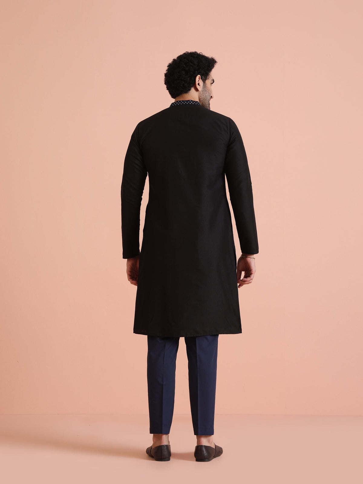 Black Poly Silk Mirror Work Kurta
