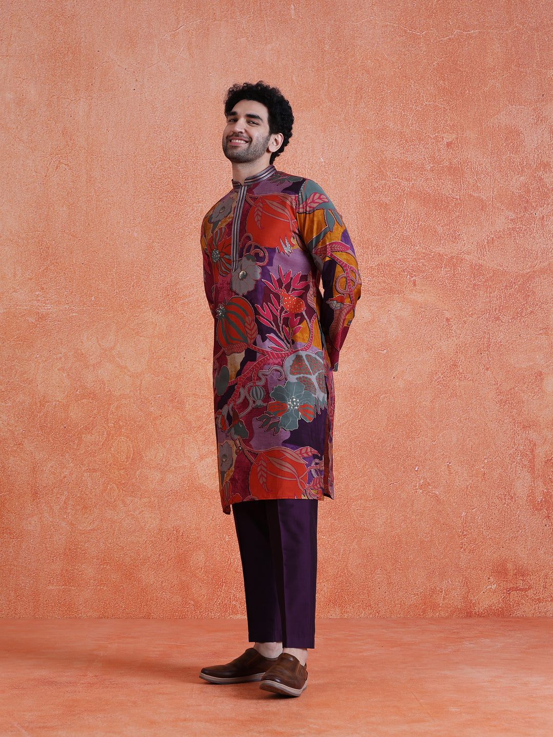Multi-Color Silk Blend Printed Long Kurta