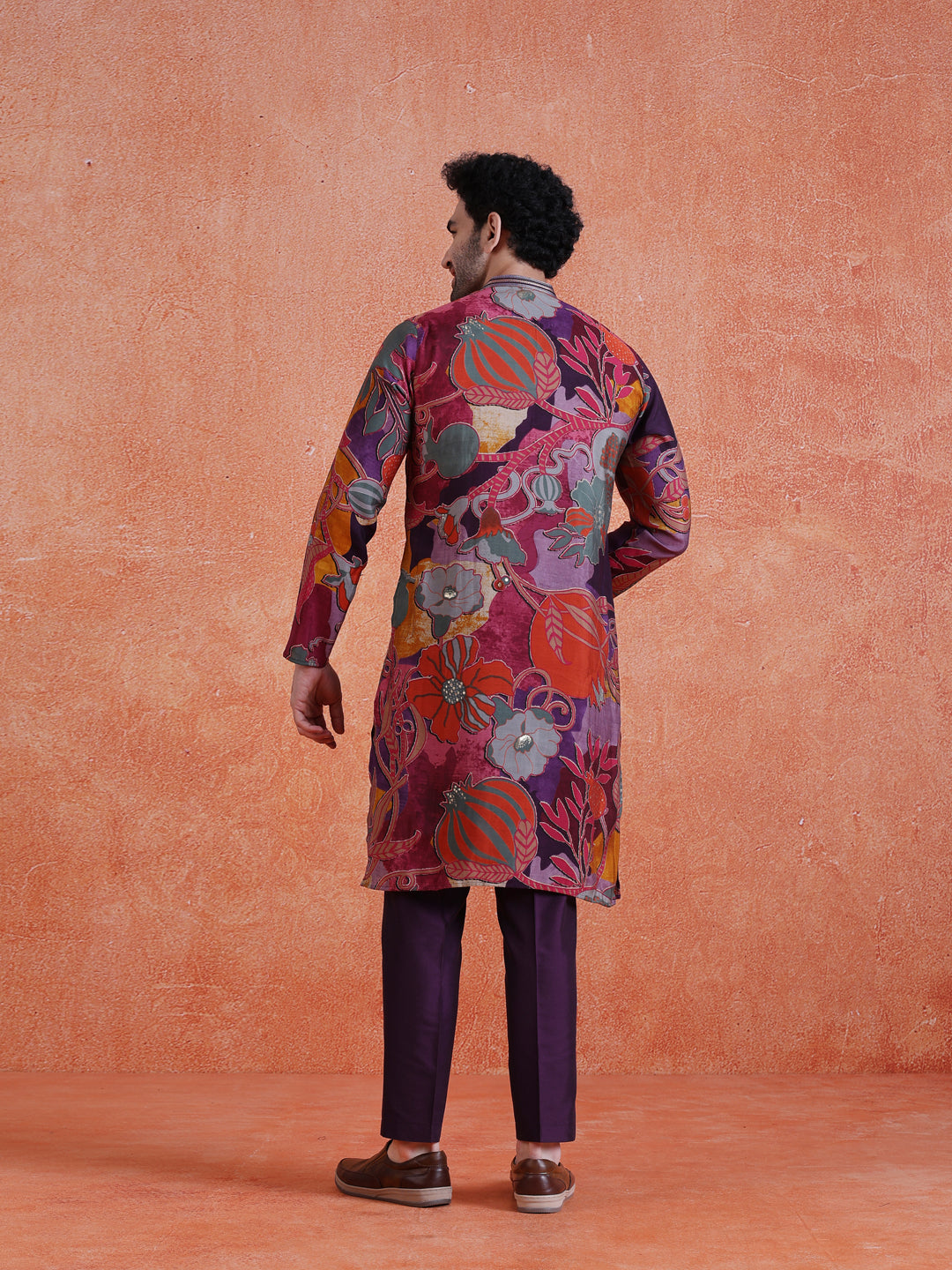 Multi-Color Silk Blend Printed Long Kurta