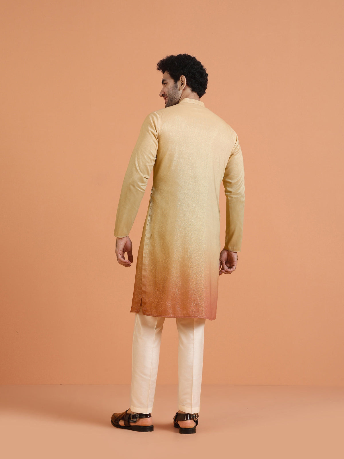 Beige Ombre Silk Kurta with Zip