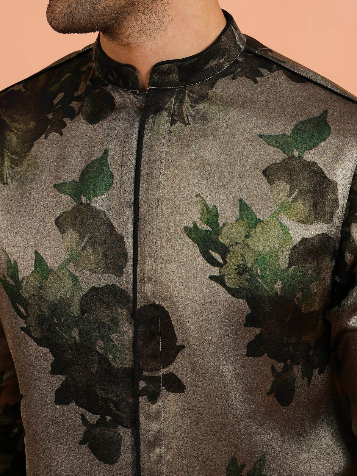 Grey Floral Printed Mid Kurta