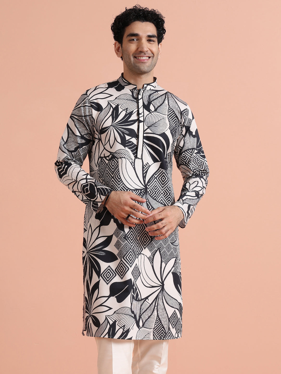 Black & White Printed Long Kurta