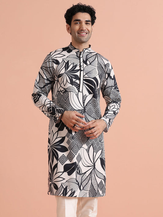 Black & White Printed Long Kurta
