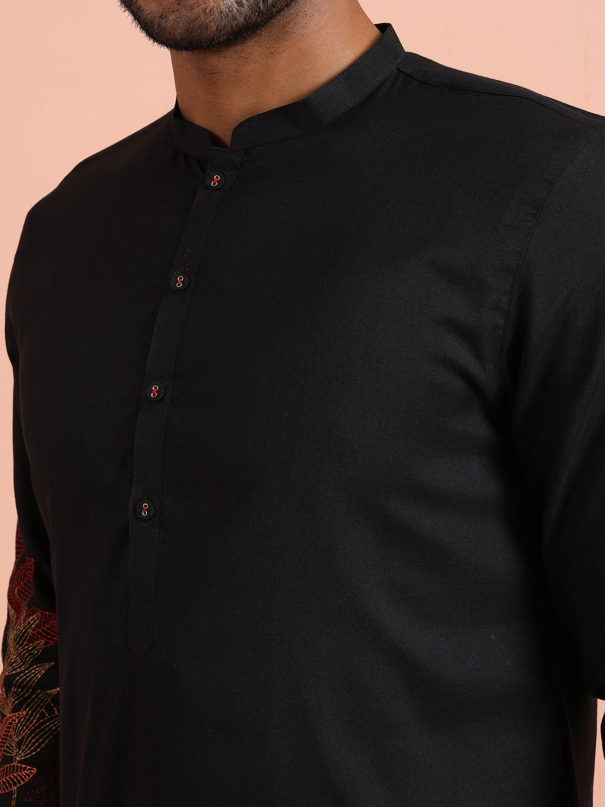 Black Kurta with Red Embroidery