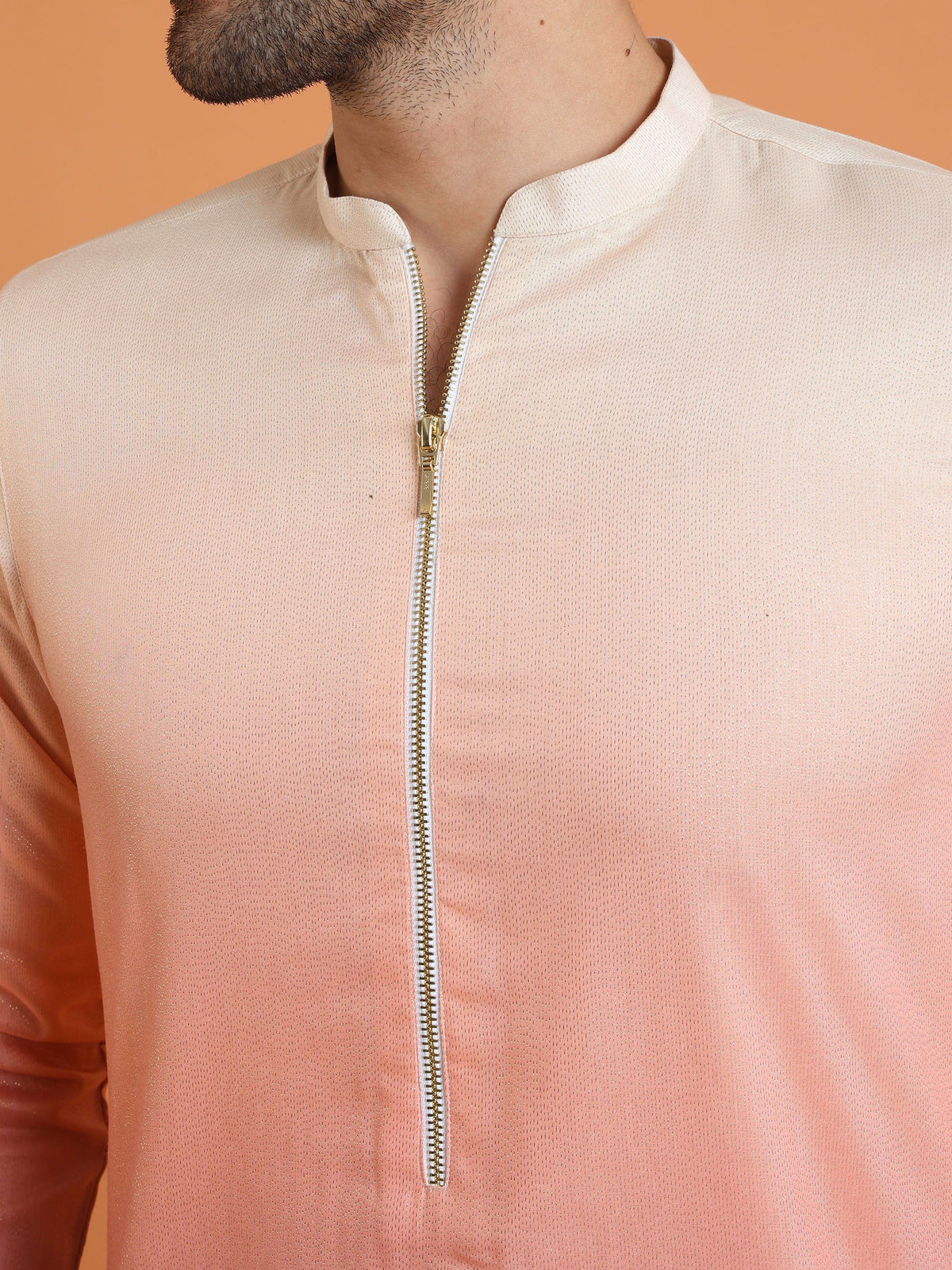 Peach Ombre Cotton Silk Zipped Kurta