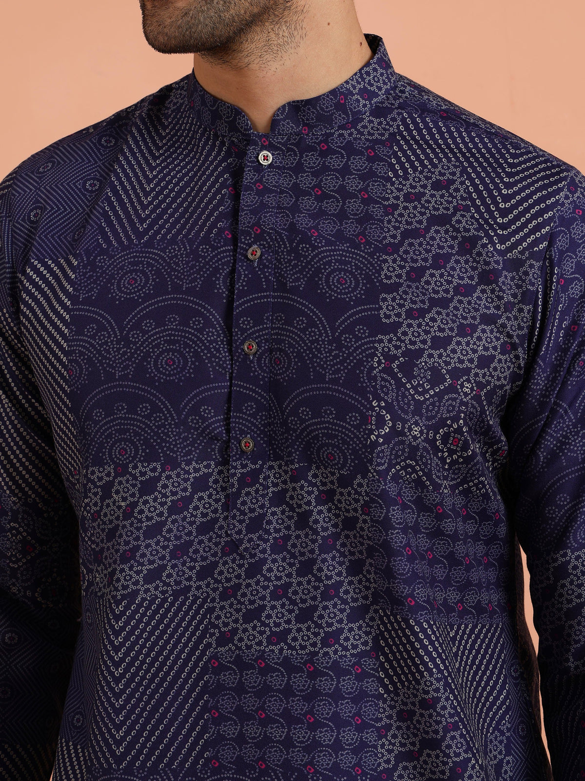 Navy Blue Art Silk Printed Long Kurta
