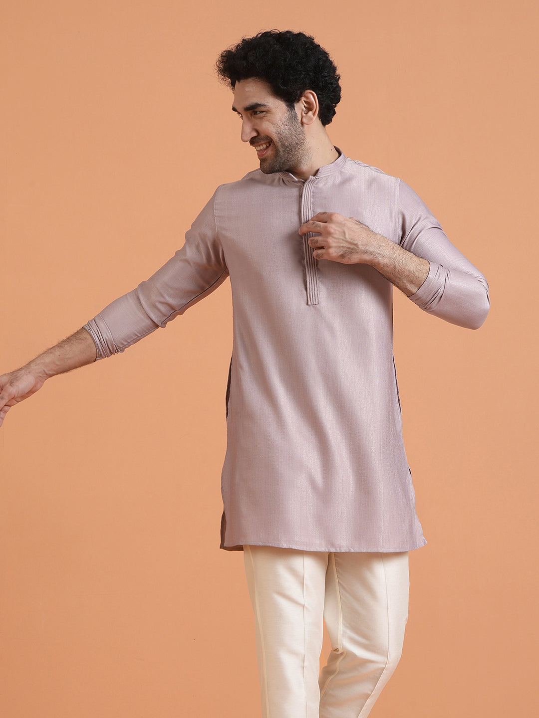 Lilac Silk Blend Solid Mid Kurta
