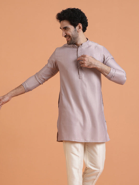 Lilac Silk Blend Solid Mid Kurta