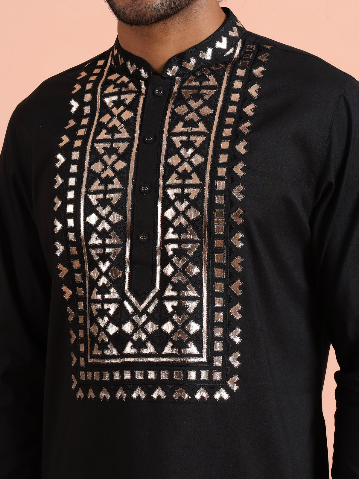 Black Metallic Embroidered Silk Kurta