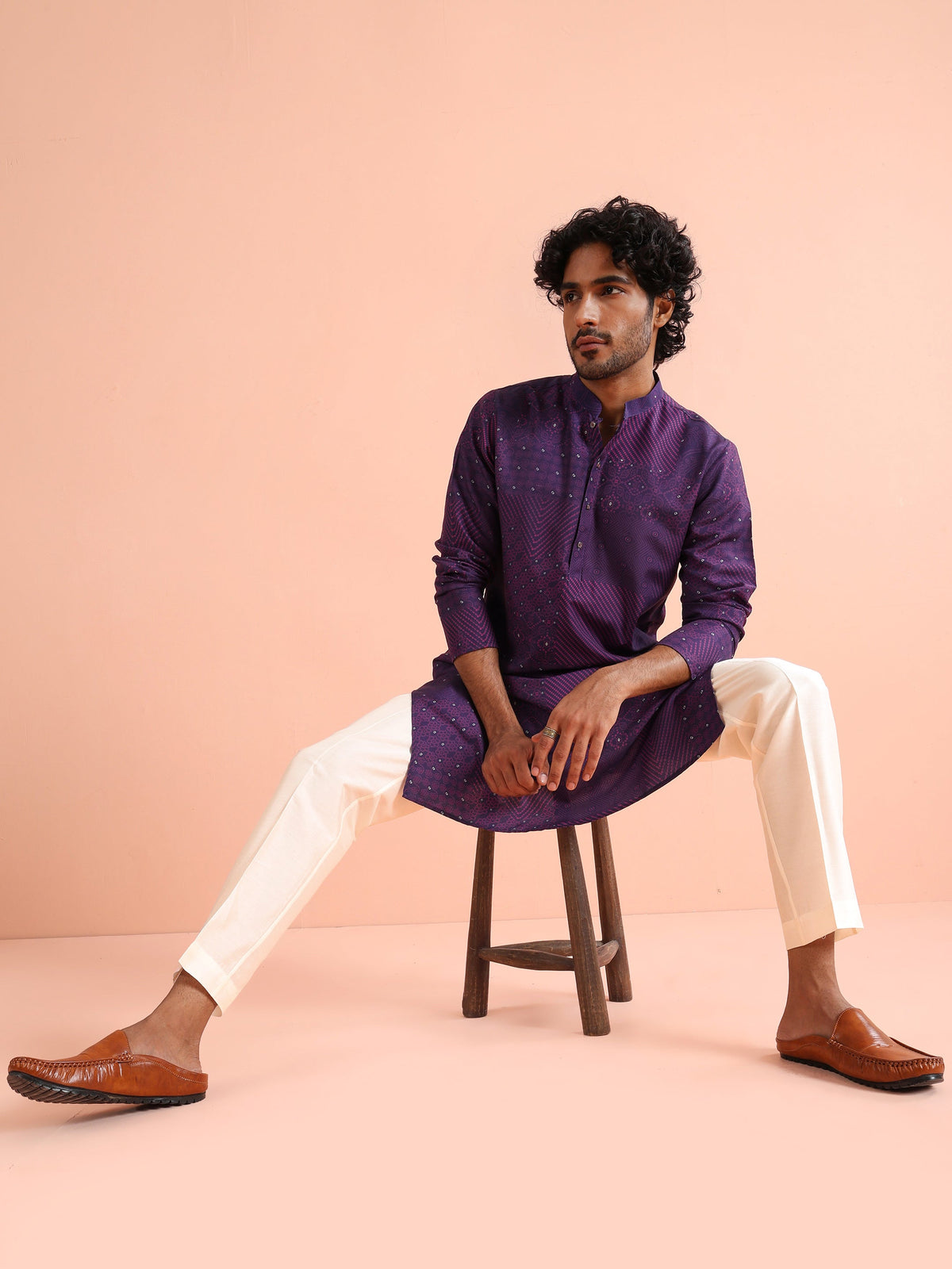 Purple Geometric Printed Kurta
