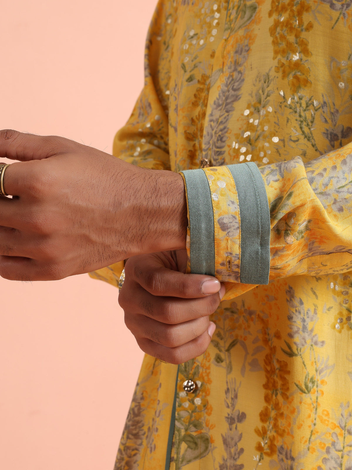 Yellow Floral Sequinned Mid Kurta