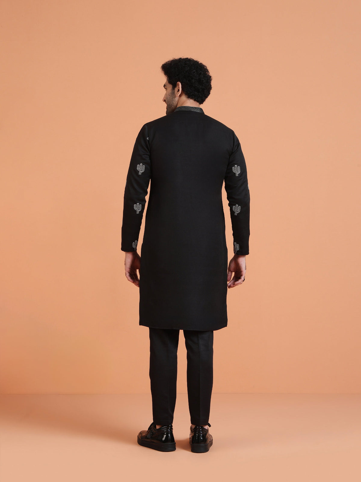 Black Cotton Silk Embroidered Kurta
