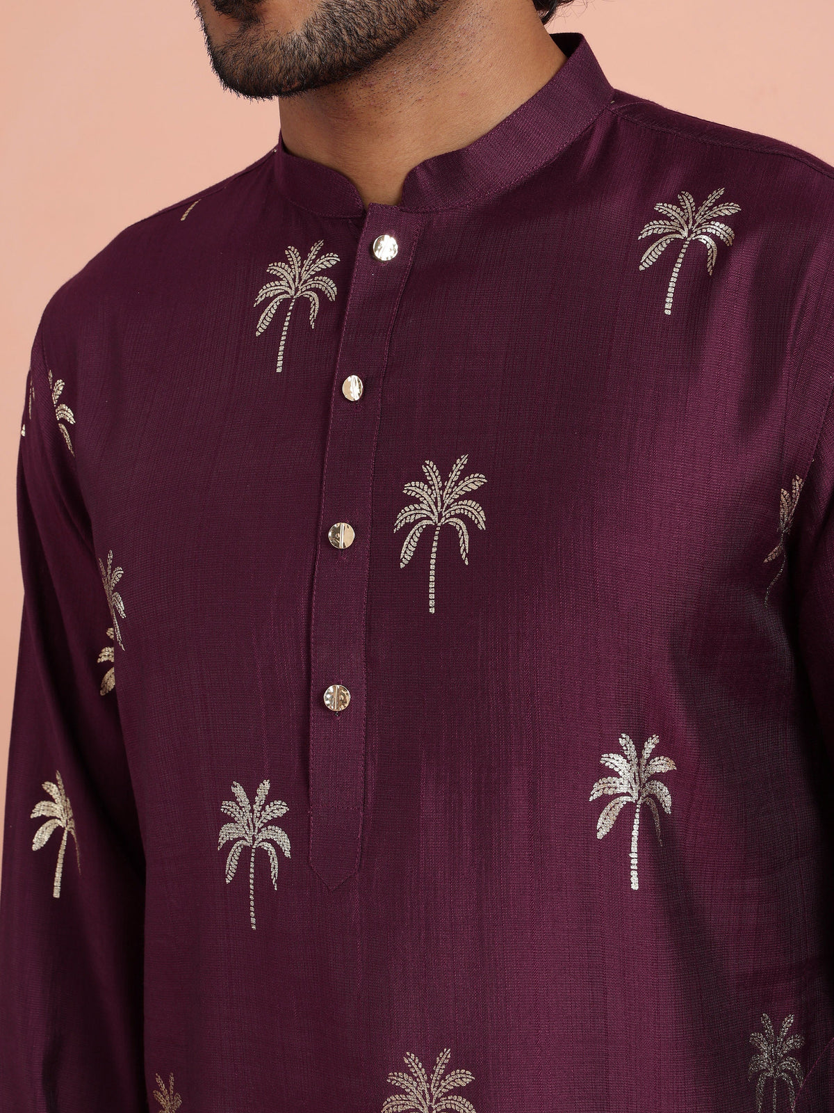 Wine Kurta with Palm Prints