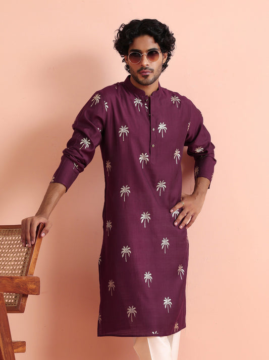 Wine Kurta with Palm Prints